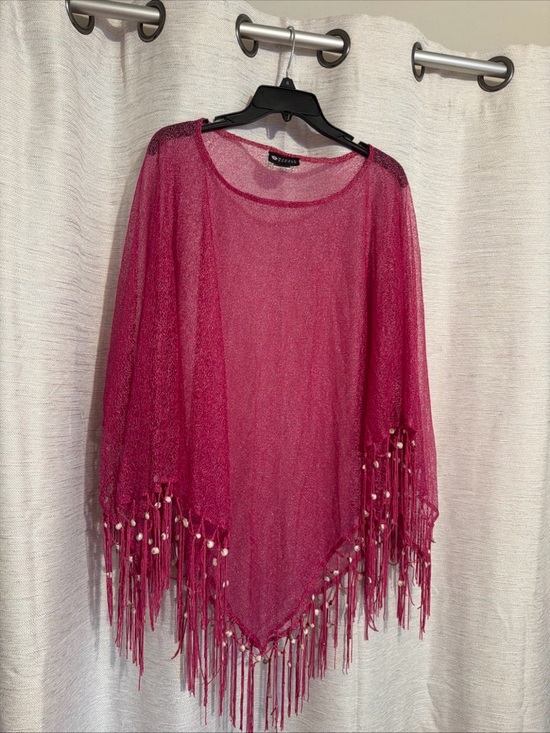 Maggie Barnes Other - Maggie Barnes Fuchsia Sheer Fringe Poncho with Bead Accents